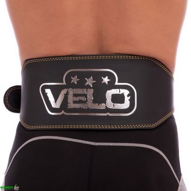 Пояс атлетический кожаный VELO VL-6628 (ширина-6in (15см), р-р S-XXL длина 100-125см, с подкладкой для спины) черный