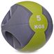 М'яч медичний медбол з двома ручками Zelart FI-2619-5 5кг сірий-зелений