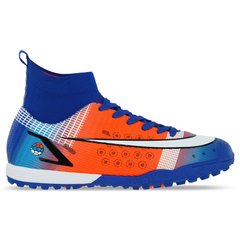 Сороконожки обувь футбольная с носком LIJIN 209-2-1 размер 37-43 (верх-PU, подошва-резина, синий-оранжевый)