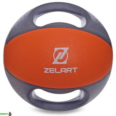 М'яч медичний медбол з двома ручками Zelart FI-2619-6 6кг сірий-помаранчевий
