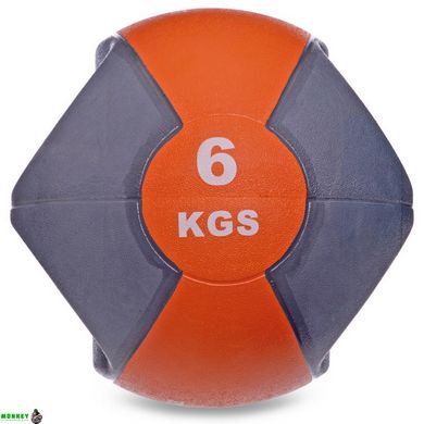 Мяч медицинский медбол с двумя ручками Zelart FI-2619-6 6кг серый-оранжевый