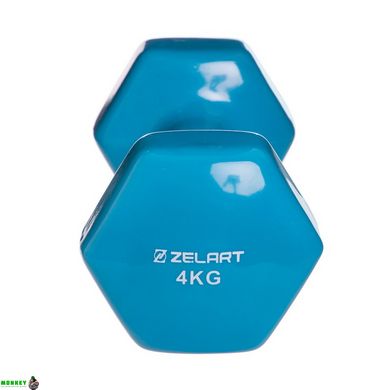 Гантелі для фітнесу з вініловим покриттям Zelart TA-2777-4 1шт 4кг кольори в асортименті