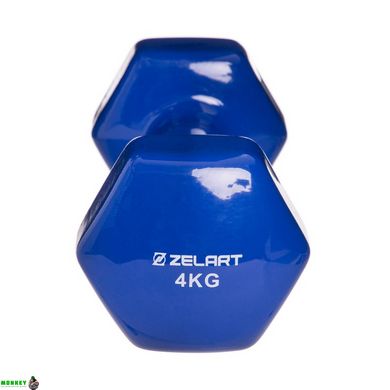 Гантель для фитнеса с виниловым покрытием Zelart TA-2777-4 1шт 4кг цвета в ассортименте