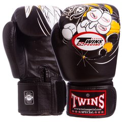Перчатки боксерские кожаные на липучке TWINS FBGV-3-15-WH (р-р 10-18oz, черный) FBGV-15-BK