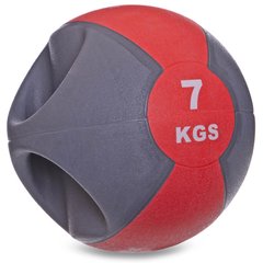 Мяч медицинский медбол с двумя рукоятками Zelart FI-2619-7 7кг (MD1213-7) (резина, d-27,5см, серый-красный)