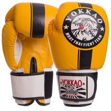 Рукавички боксерські шкіряні YOKKAO YK016 Жовтий-чорний 10 унцій