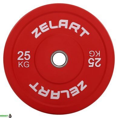 Блины (диски) бамперные для кроссфита резиновые d-52мм Zelart TA-7797-25 25кг красный