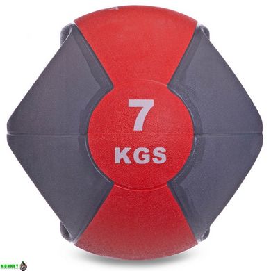 Мяч медицинский медбол с двумя ручками Zelart FI-2619-7 7кг серый-красный