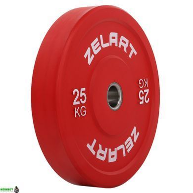 Блины (диски) бамперные для кроссфита резиновые d-52мм Zelart TA-7797-25 25кг красный