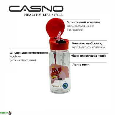 Бутылка для воды CASNO 400 мл KXN-1195 Красная (краб) с соломинкой