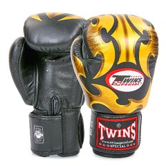 Боксерські рукавиці шкіряні TWINS FBGVL3-22 10-18 унцій чорний-золотий