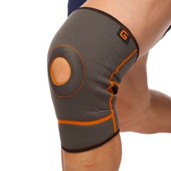 Наколінник (фіксатор колінного суглоба) з відкритою колінною чашкою (1шт) GRANDE GS-640 (р-р S-XL, сірий-оранжевий)