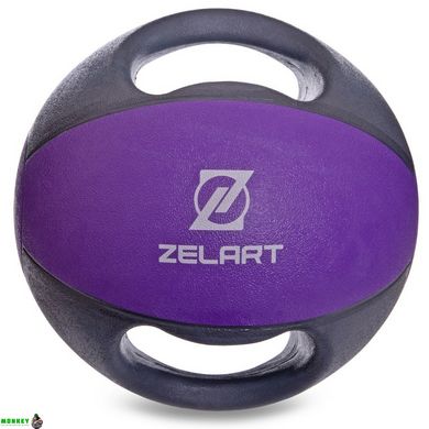 М'яч медичний медбол з двома ручками Zelart FI-2619-8 8кг сірий-фіолетовий