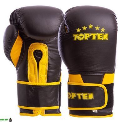 Рукавички боксерські шкіряні TOP TEN MA-6756 Коричневий-жовтий 10 унцій