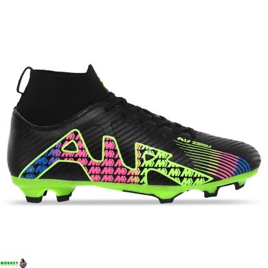 Бутсы футбольная обувь с носком ZOOM 220918B-2 BLACK/L.GREEN/PLUM размер 40-45 (верх-PU, черный-салатовый)