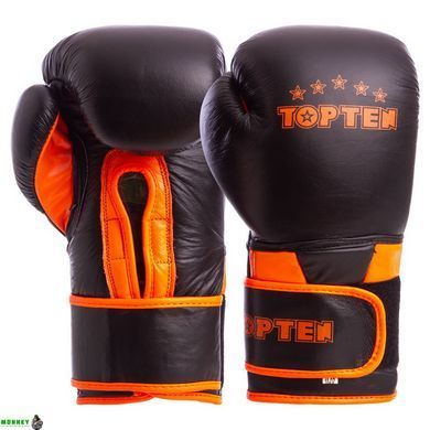 Рукавички боксерські шкіряні TOP TEN MA-6756 Коричневий-жовтий 10 унцій