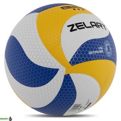 Мяч волейбольный Клееный ZELART VB-9000 Лимонный-фиолетовый-малиновый (PU с сотами, №5, 5 сл., клееный)