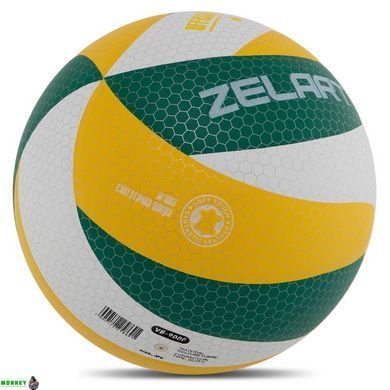 Мяч волейбольный Клееный ZELART VB-9000 Лимонный-фиолетовый-малиновый (PU с сотами, №5, 5 сл., клееный)
