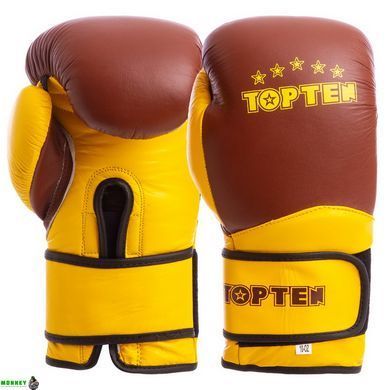 Рукавички боксерські шкіряні TOP TEN MA-6756 Коричневий-жовтий 10 унцій