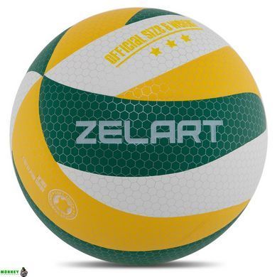 Мяч волейбольный Клееный ZELART VB-9000 Лимонный-фиолетовый-малиновый (PU с сотами, №5, 5 сл., клееный)