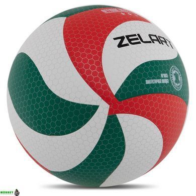 Мяч волейбольный Клееный ZELART VB-9000 Лимонный-фиолетовый-малиновый (PU с сотами, №5, 5 сл., клееный)