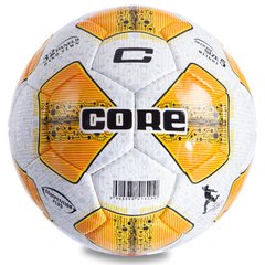 М'яч футбольний №5 PU ламін. CORE COMPETITION PLUS CR-004 (№5, 5 сл., пошитий вручну, білий-оранжевий)