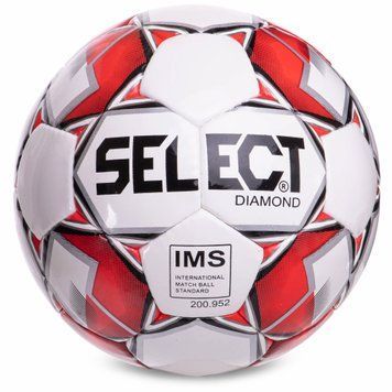 Мяч футбольный №5 PU ламин. ST DIAMOND-IMS FB-4794 Белый-красный (№5, 5 сл., сшит вручную,)