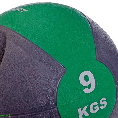 М'яч медичний медбол з двома ручками Zelart FI-2619-9 9кг сірий-зелений