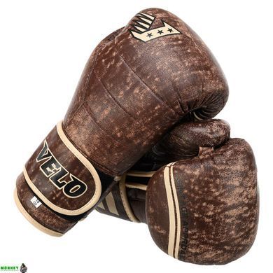 Рукавички боксерські шкіряні на липучці VELO VL-2214 (р-р 10-14oz, коричневий)