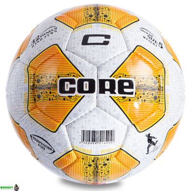 Мяч футбольный №5 PU ламин. CORE COMPETITION PLUS CR-004 (№5, 5 сл., сшит вручную, белый-оранжевый)