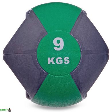 М'яч медичний медбол з двома ручками Zelart FI-2619-9 9кг сірий-зелений