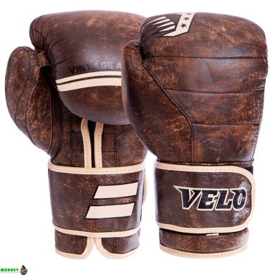 Рукавички боксерські шкіряні на липучці VELO VL-2214 (р-р 10-14oz, коричневий)