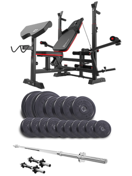 Набор Elitum Titan 68 кг со скамьей HS-1075 Pro, штангой и гантелями