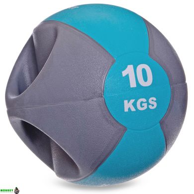 Мяч медицинский медбол с двумя ручками Zelart FI-2619-10 10кг серый-синий