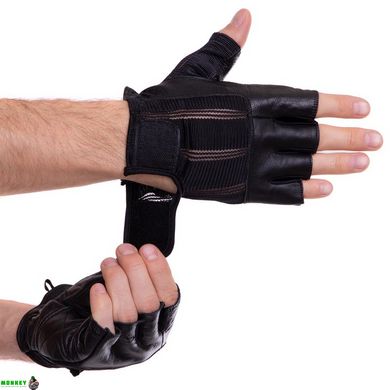 Перчатки для кроссфита и воркаута кожаные BODY SCULPTURE WorkOut BC-4779 размер S-XL черный