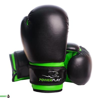 Боксерские перчатки PowerPlay 3004 JR черно-зеленые 6 унций