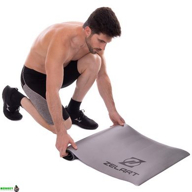 Коврик для фитнеса и йоги Zelart FI-2580 120x60x0,8см серый-черный