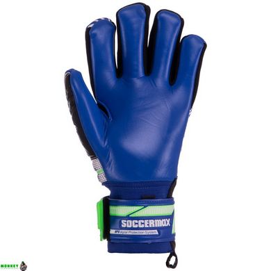 Воротарські рукавиці SOCCERMAX GK-002 розмір 8-10 синій-салатовий