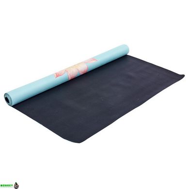 Коврик для йоги Замшевый Record FI-5663-2 размер 183x61x0,1см голубой с Цветочным принтом
