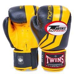 Боксерські рукавиці шкіряні TWINS FBGVL3-43 10-16 унцій чорний-жовтий