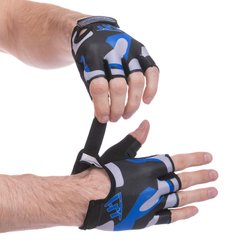 Перчатки для фитнеca HARD TOUCH FG-002 (PVC, PL, открытые пальцы, р-р XS-L, черный-синий)