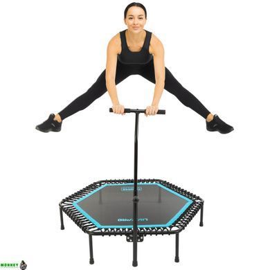 Фитнес батут для джампинга шестиугольный с ручкой LiveUp LP8251 &oslash;135см черный-синий