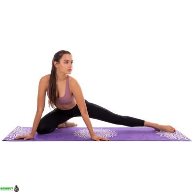 Коврик для йоги Замшевый Record FI-5662-10 размер 183x61x0,3см фиолетовый с цветочным принтом