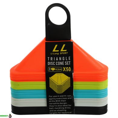 Фішки для розмітки трикутні поля на пластиковій підставці SP-Sport C-8651 50шт кольори в асортименті