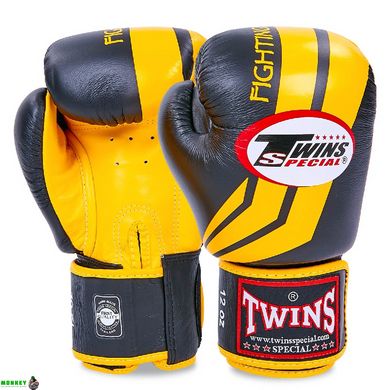 Перчатки боксерские кожаные TWINS FBGVL3-43 10-16 унций черный-желтый
