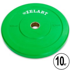 Блины (диски) бамперные для кроссфита Zelart Z-TOP Bumper Plates ТА-5125-10 51мм 10кг зеленый