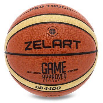 Мяч баскетбольный PU №5 ZELART GAME APPROVED GB4400 (PU, бутил, коричневый-желтый)