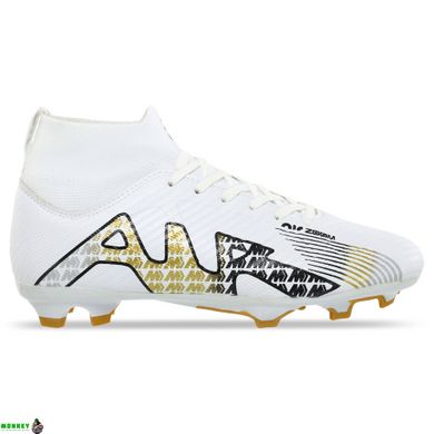 Бутсы футбольная обувь с носком ZOOM 220918B-3 WHITE/BLACK/GOLD размер 40-45 (верх-PU, белый-черный-золотой)