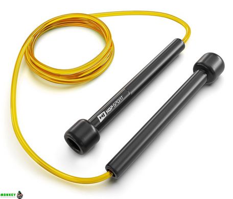 Скакалка Hop-Sport Crossfit NEW з пластиковыми ручками HS-P025JR желтая