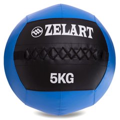Мяч волбол для кроссфита и фитнеса 5кг Zelart WALL BALL FI-5168-5 (PU, наполнитель-метал. гранулы, d-33см, черный-синий)